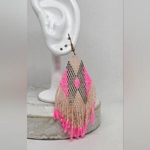 Native American Handmade Seed Bead Earrings Nwt